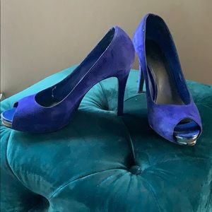 Nine West Suede Indigo Cobalt Blue Open-toe Heels